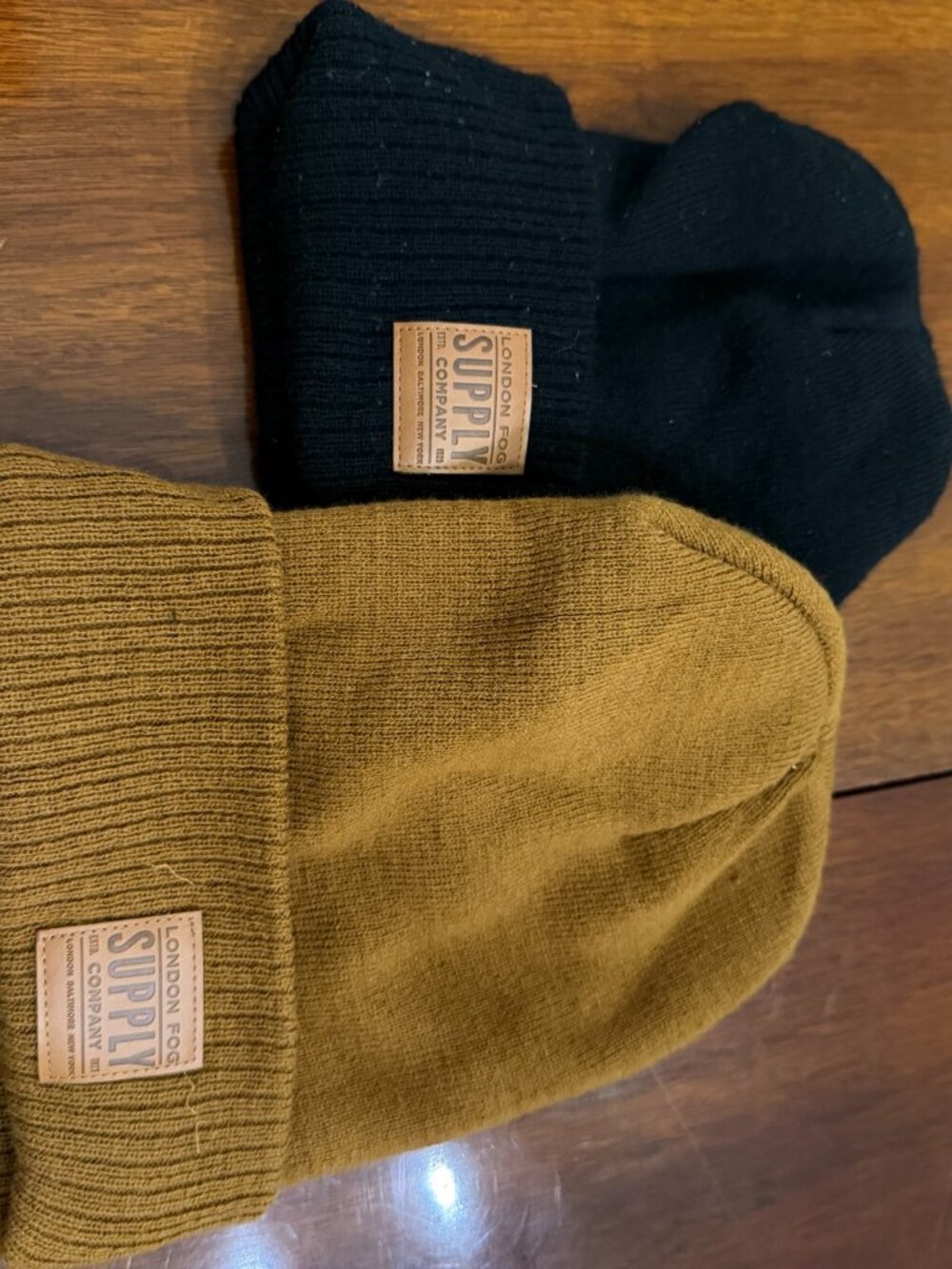 London Fog Supply Company Knit Beanies 2-Piece Black Mustard Bundle